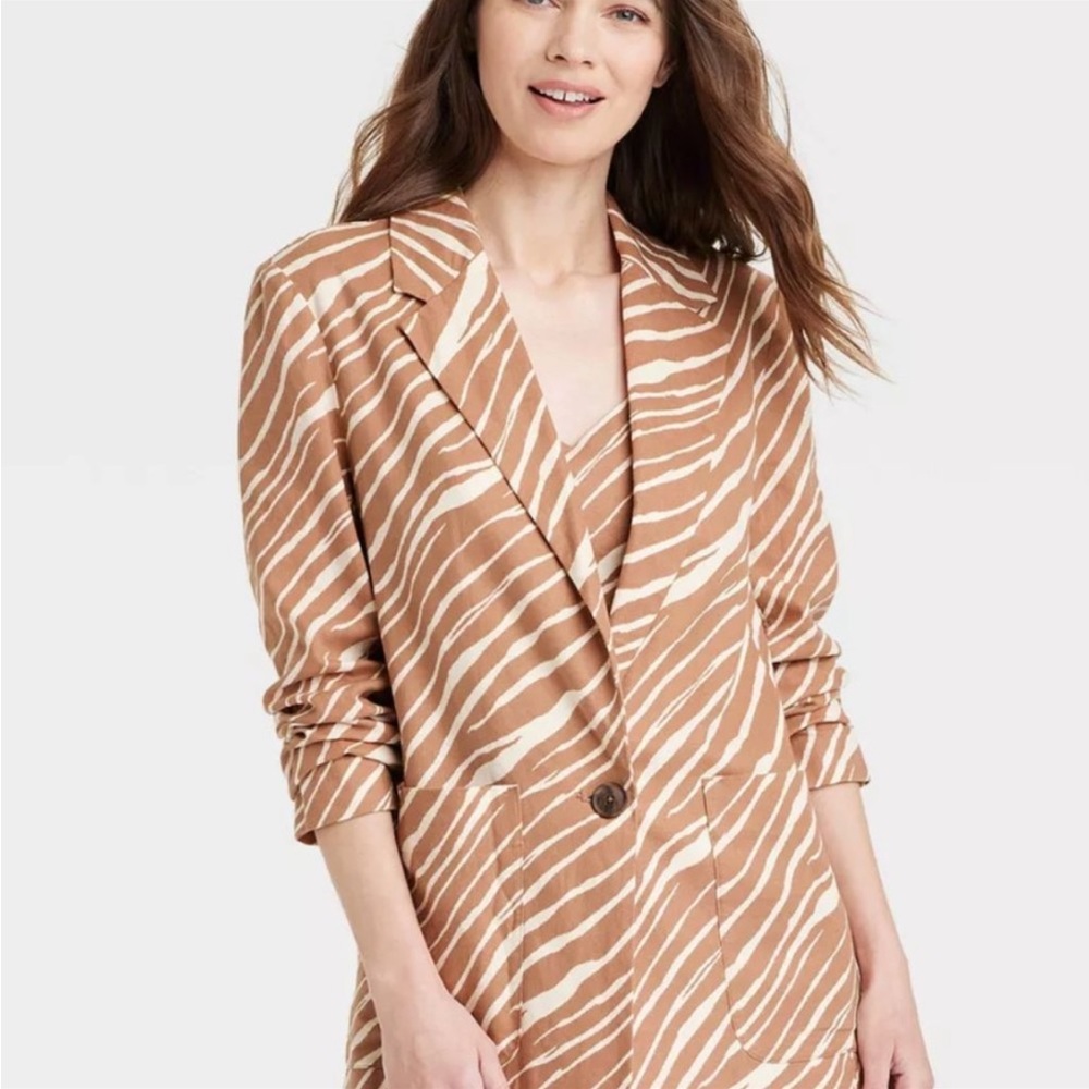 NWT! Women's Brown Zebra Blazer with Button A New Day Size XS